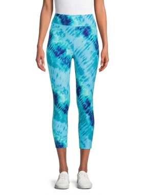 Time & Tru High Rise Blue Tide Dye Stretch Jersey Legging Capri, M